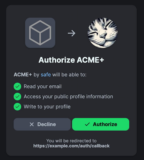A screenshot of an OAuth app requesting permission to your user profile.